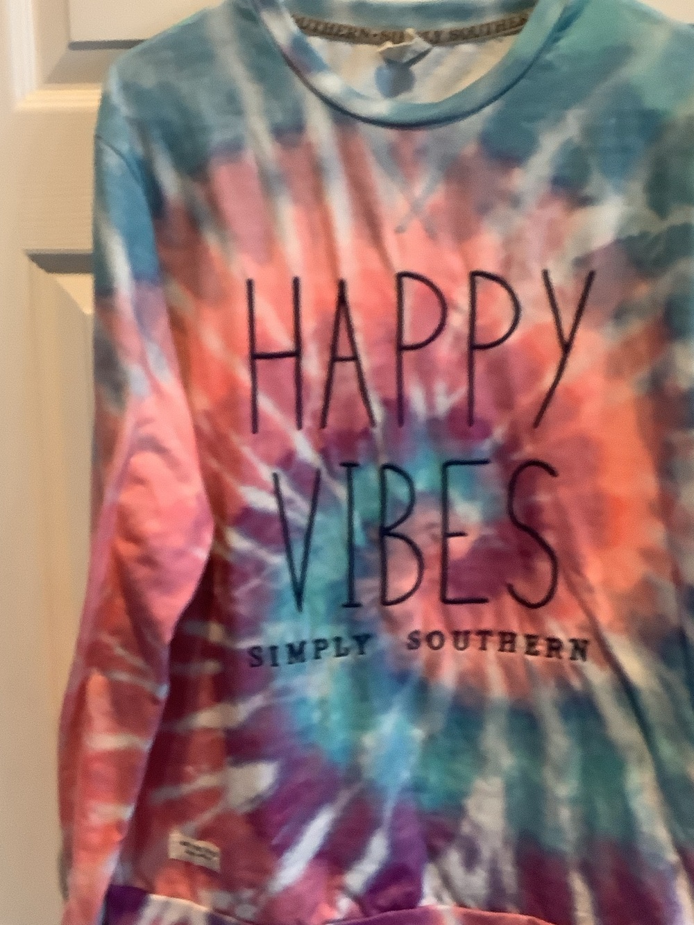 Simply Southern Tie-Dye 'Happy Vibes' Pullover in Pink, Blue, Purple